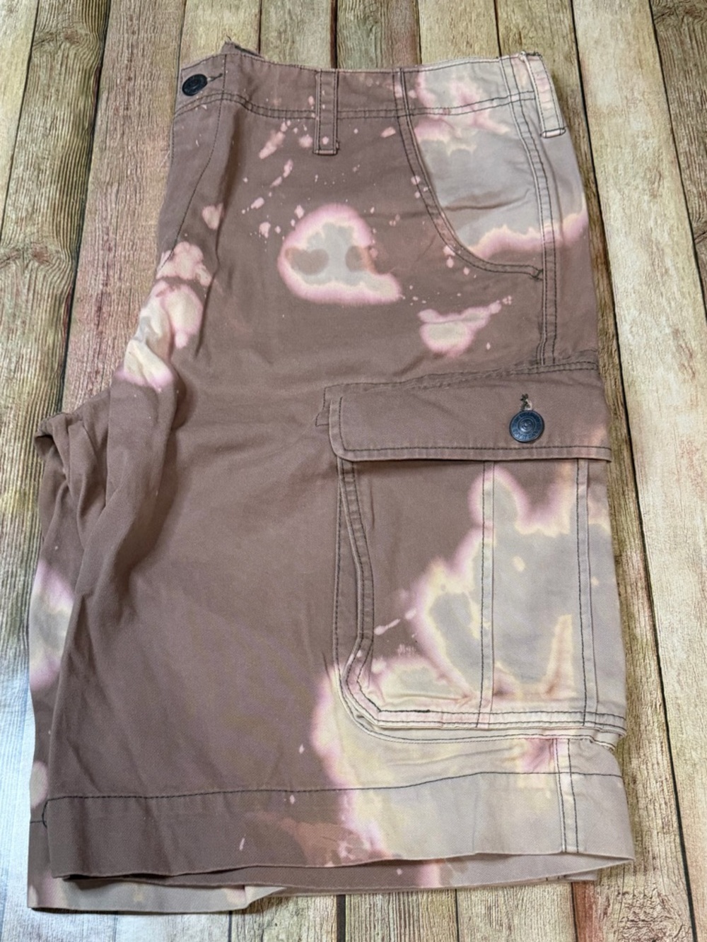 True Religion Brown Cargo Shorts with Bleach-Dye Accents
